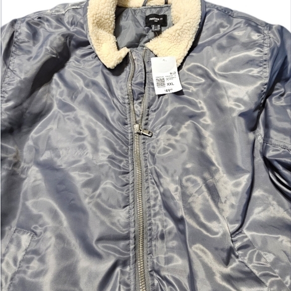 Mens Grey Forever 21Bomber jacket with cream cotton collar. Brand New. Size XXL - Picture 2 of 5